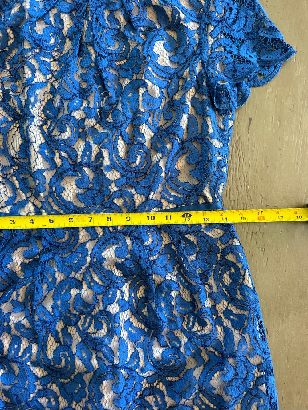 Adrianna Papell Blue Floral Lace Fit & Flare Lined Zip Round Neck Size small - Picture 9 of 13